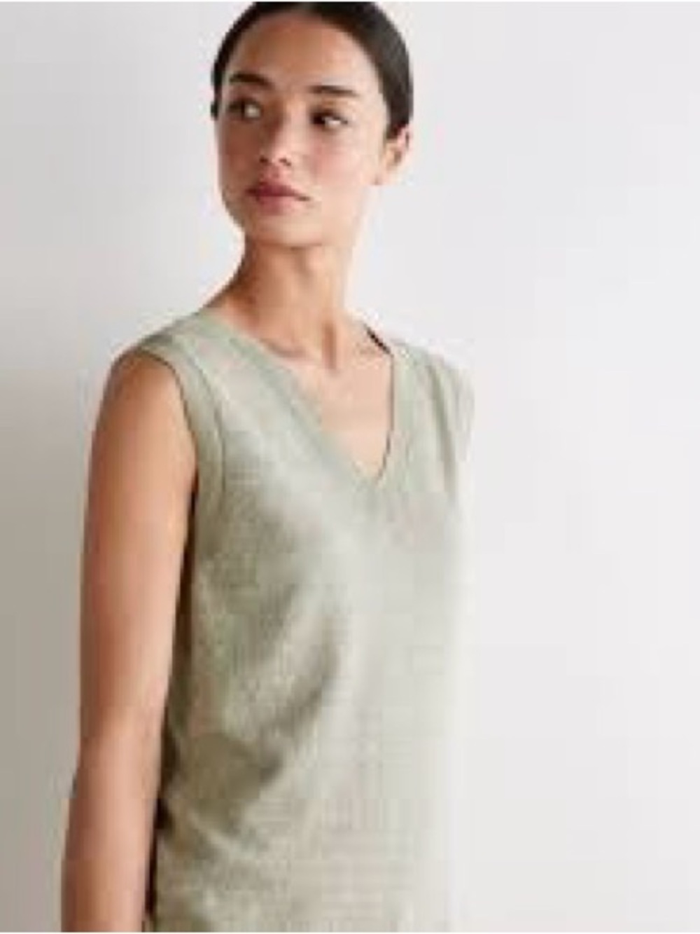 Ralph Lauren Suede Leather Moss V-Neck Top in Light Sage